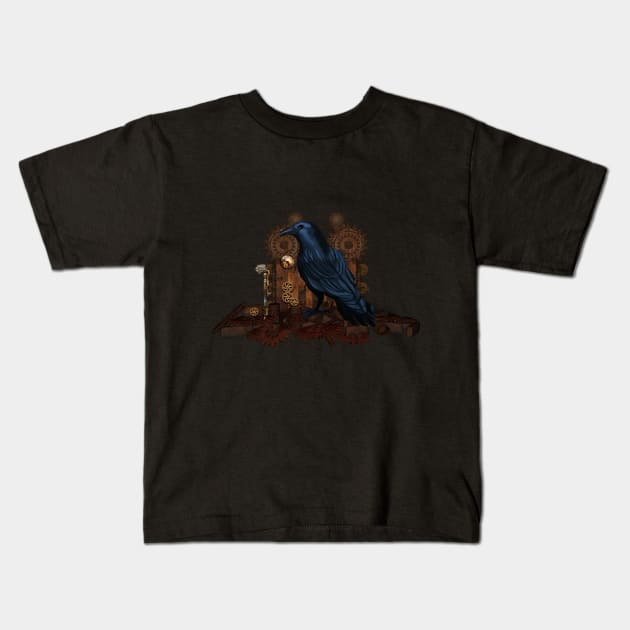 Steampunk cute crow with clock and gears Kids T-Shirt by Nicky2342